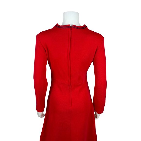 Vintage 70s Red Mini Dress Womens Small Mod Wool Blend Long Sleeve Empire Bust - Picture 11 of 12